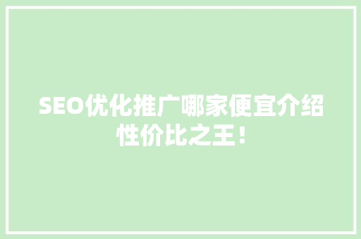 SEO优化推广哪家便宜介绍性价比之王！