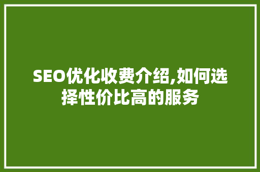 SEO优化收费介绍,如何选择性价比高的服务