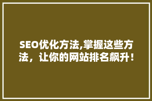 SEO优化方法,掌握这些方法，让你的网站排名飙升！