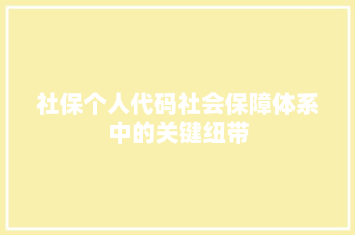 社保个人代码社会保障体系中的关键纽带