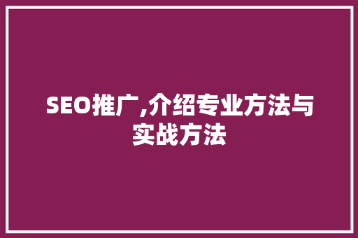 SEO推广,介绍专业方法与实战方法