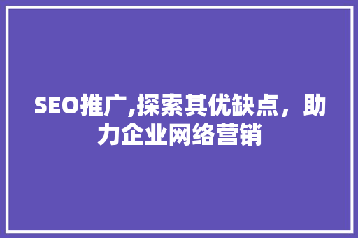 SEO推广,探索其优缺点，助力企业网络营销