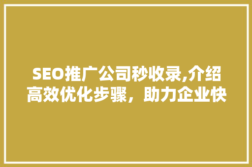 SEO推广公司秒收录,介绍高效优化步骤，助力企业快速提升网站排名