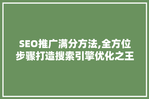 SEO推广满分方法,全方位步骤打造搜索引擎优化之王