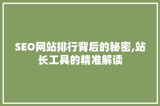SEO网站排行背后的秘密,站长工具的精准解读