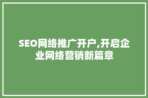 SEO网络推广开户,开启企业网络营销新篇章