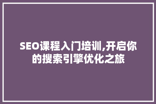 SEO课程入门培训,开启你的搜索引擎优化之旅