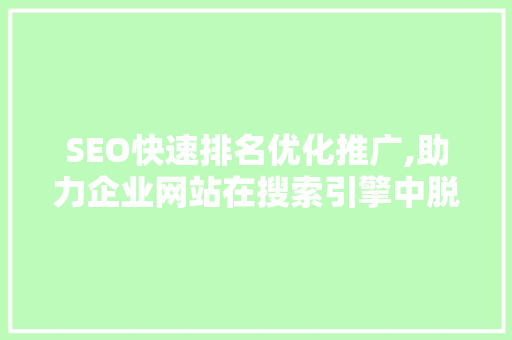 SEO快速排名优化推广,助力企业网站在搜索引擎中脱颖而出
