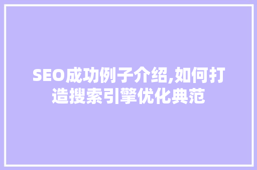 SEO成功例子介绍,如何打造搜索引擎优化典范